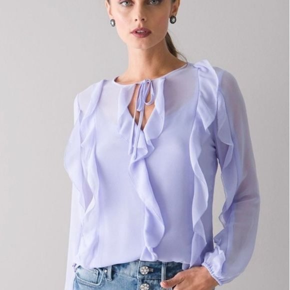 COPY - new white house black market ruffle chiffon blouse top lavander xs s - Picture 1 of 2